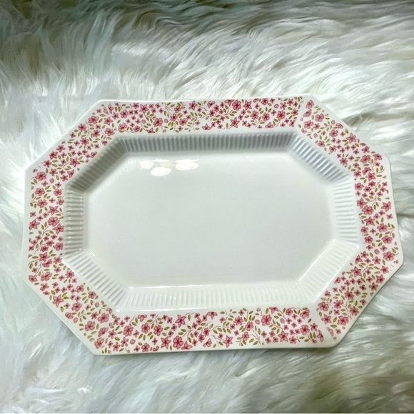 Other - Independence Ironstone Platter Ceramic Floral Pink & White Vintage